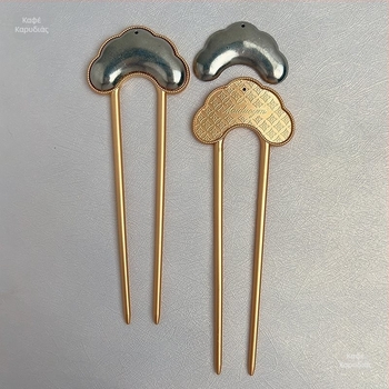 Hairpin σε σχήμα U με βάση patchwork από Song brocade — χειροποίητο αξεσουάρ για παιδιά, εθνοτικό στυλ