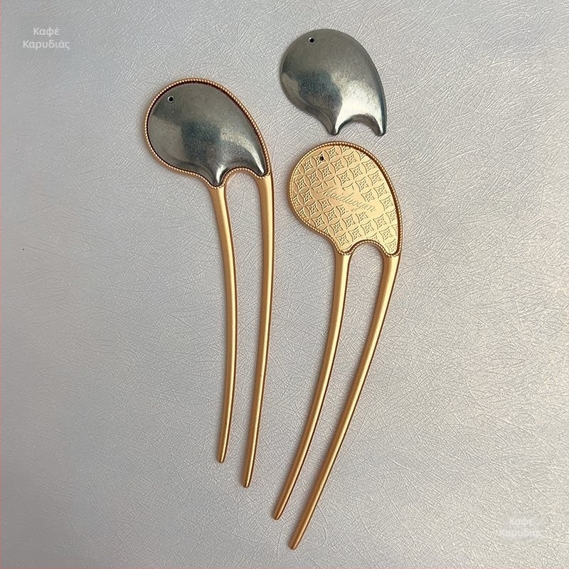 Hairpin σε σχήμα U με βάση patchwork από Song brocade — χειροποίητο αξεσουάρ για παιδιά, εθνοτικό στυλ