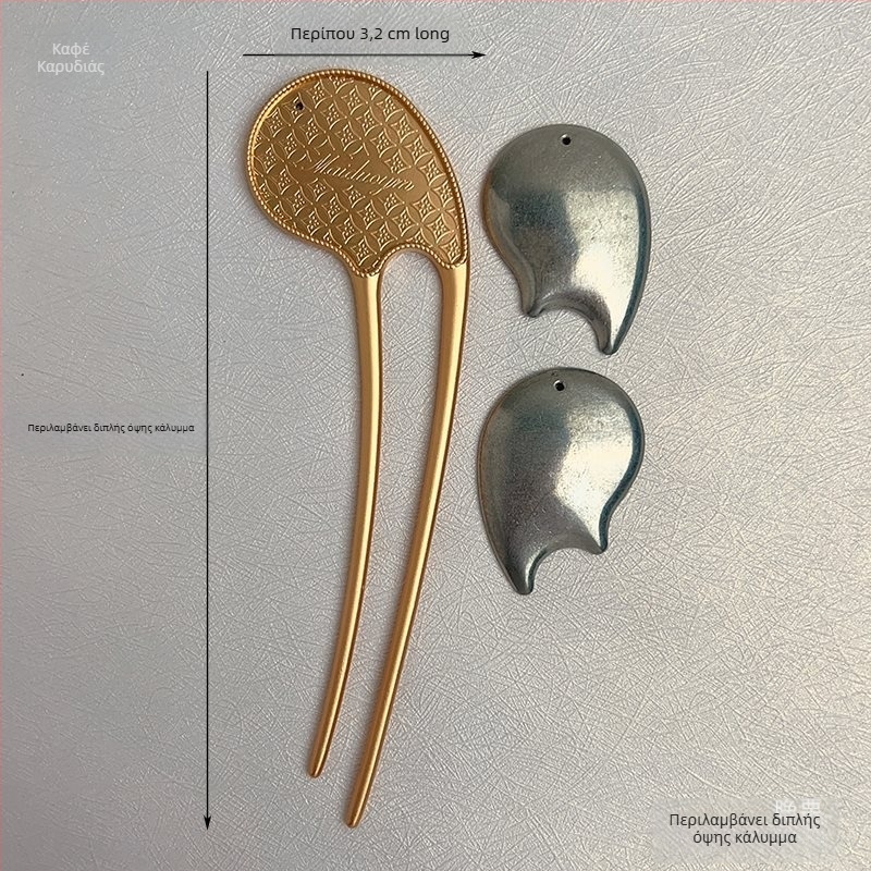 Hairpin σε σχήμα U με βάση patchwork από Song brocade — χειροποίητο αξεσουάρ για παιδιά, εθνοτικό στυλ