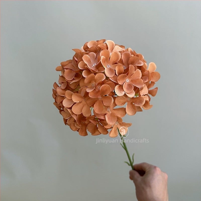Τεχνητή hydrangea, διάταξη ενός κλαδιού τύπου λολιπο, μεταξωτά άνθη, ανάγλυφος σχεδιασμός