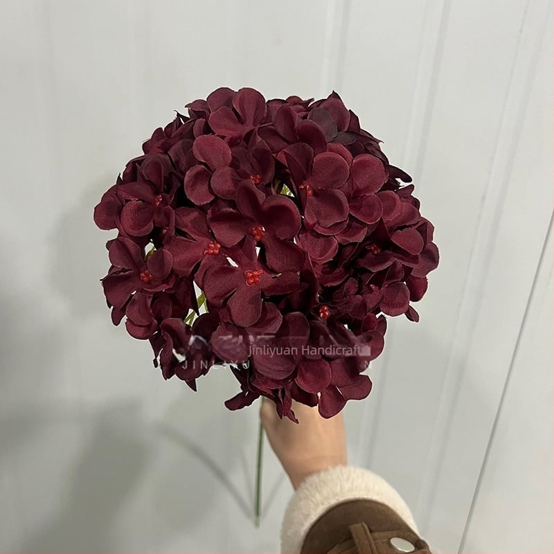 Τεχνητή hydrangea, διάταξη ενός κλαδιού τύπου λολιπο, μεταξωτά άνθη, ανάγλυφος σχεδιασμός