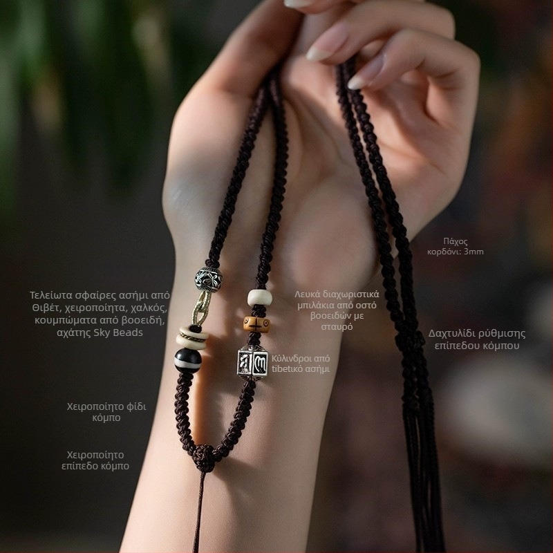 Κολιέ από χειροποίητο βαμβακερό σκοινί με Θιβετιανό Θάνκα κρεμαστό, εθνοτικό στυλ, προέλευση Lianyungang