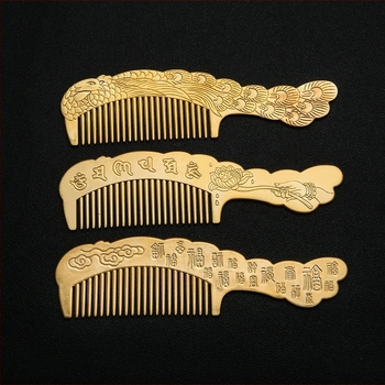 Χάλκινη χτένα για τα μαλλιά με μοτίβο παγόνι και μάντρα από έξι λέξεις, εθνοτικό γυναικείο στυλ, φυσικό φινίρισμα χαλκού