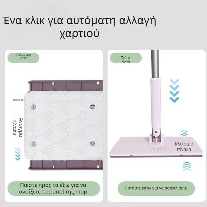 Σκούπα δαπέδου με ράβδο από ανοξείδωτο χάλυβα, διπλό σύστημα κίνησης, ράβδος ανύψωσης με πλάκα, ικανοτητα φόρτου 10 kg, αναδιπλούμενος μηχανισμός στύψιμο