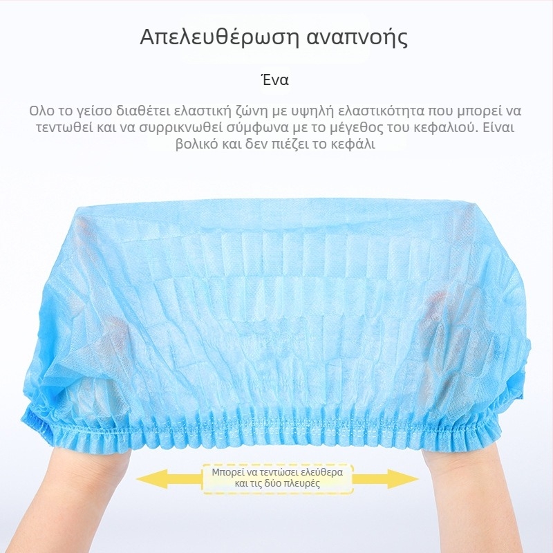 Κάλυμμα μαλλιών μίας χρήσης από μη υφαντό ύφασμα, τύπου Strip Cap, χαλαρή εφαρμογή, διπλής ραφής κατασκευή, προστασία από σκόνη και απώλεια τριχών