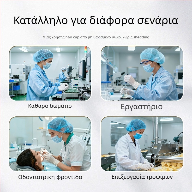 Μίας χρήσης κουκούλα εργαστηρίου από μη υφασμένη ύλη με ριγέ επένδυση, προστασία από σκόνη (100 τεμάχια/πακέτο, 20 πακέτα/κουτί)