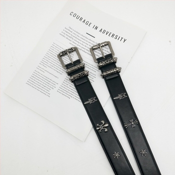 Ζώνη PU δέρματος με αγκράβα από κράμα και κούμπωμα με ακίδα, vintage διακόσμηση denim, Καλοκαίρι 2024