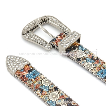 Ζώνη με στρας και εκτύπωση με γράμματα - PU δέρμα, πανκ στυλ, αγκράφα από κράμα, κλείσιμο με καρφί, πλάτος 2-4 εκ