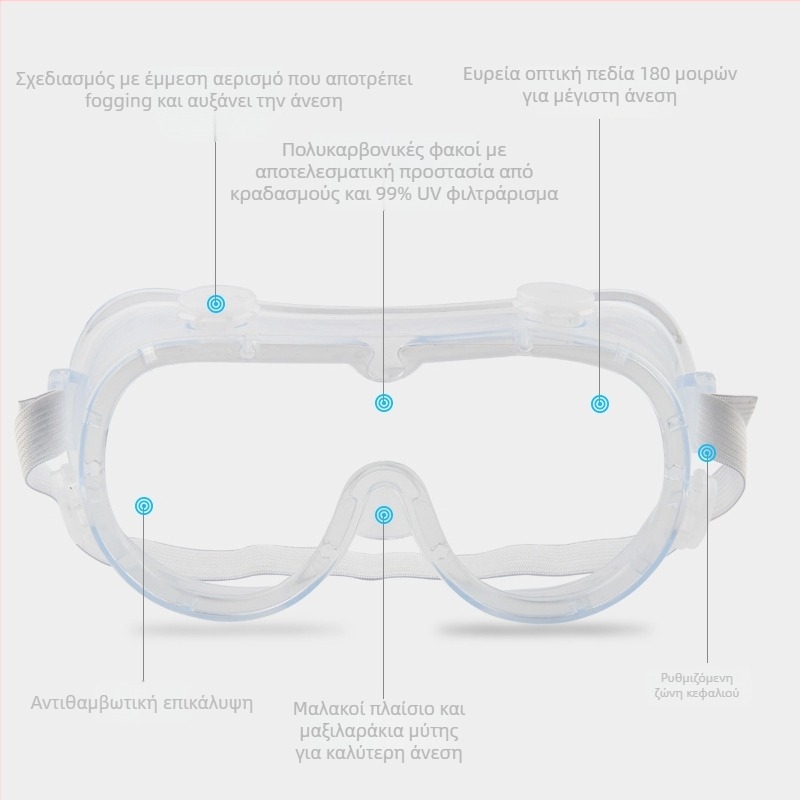 Γυαλιά προστασίας Four-Bead – αντι-ομίχλη, προστασία από σκόνη, αντιανεμικά, ελαστικό ιμάντας, φακός 2.0 mm, διαπερατότητα φωτός 99%, πλαίσιο πολυ-ιφίμπερ