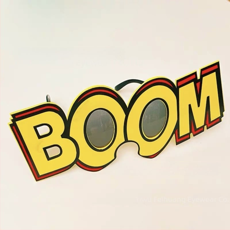 Γυαλιά BOOM με σχήμα γραμμάτων, πλήρης σκελετός, unisex για πάρτι και φωτογράφηση, υλικό PC, μοντέλο 076, μάρκα Feihuang, δυνατότητα ιδιωτικής ετικέτας