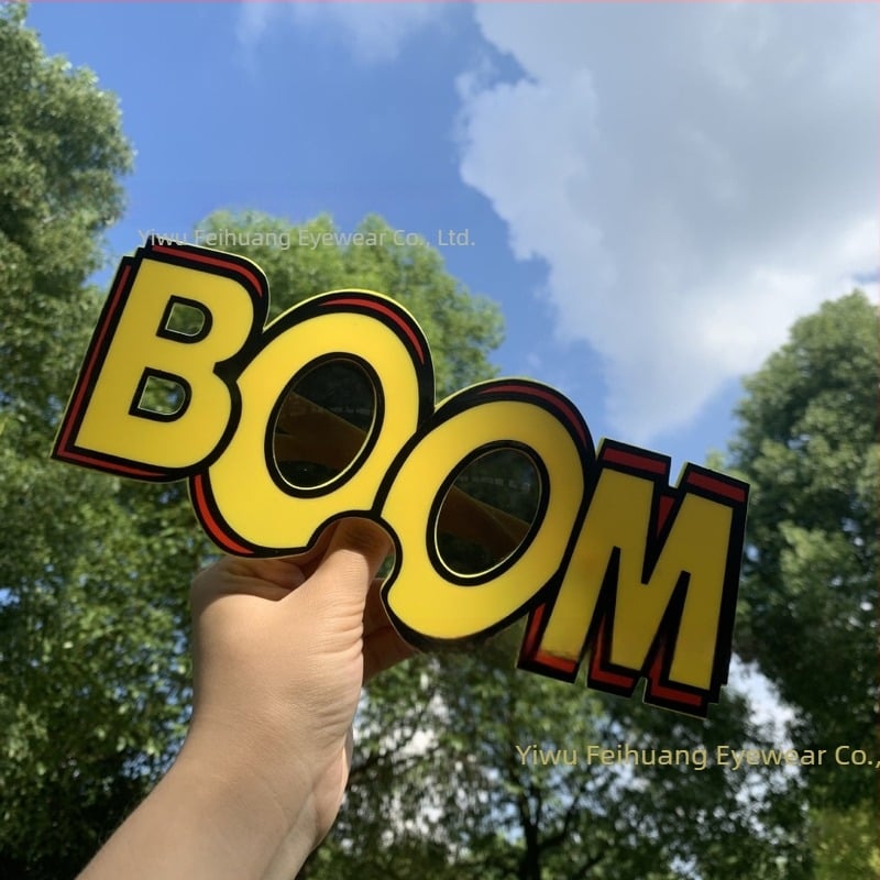Γυαλιά BOOM με σχήμα γραμμάτων, πλήρης σκελετός, unisex για πάρτι και φωτογράφηση, υλικό PC, μοντέλο 076, μάρκα Feihuang, δυνατότητα ιδιωτικής ετικέτας