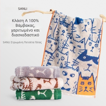 Sanli παιδική πετσέτα από 100% βαμβάκι, Jacquard, σχέδιο γάτας γκράφιτι, 150D, 80–100 g