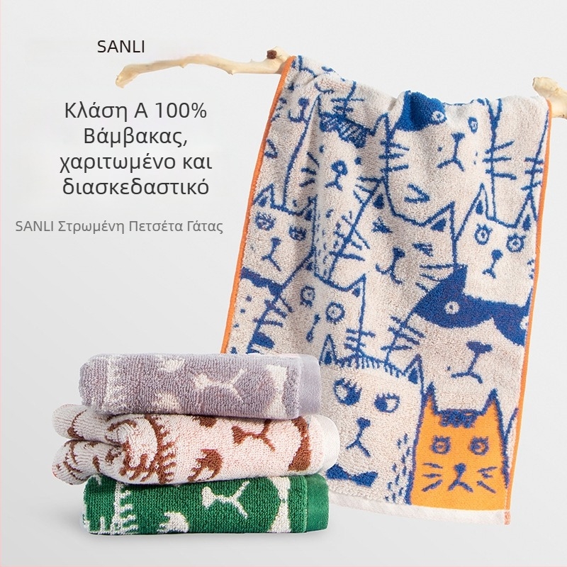 Sanli παιδική πετσέτα από 100% βαμβάκι, Jacquard, σχέδιο γάτας γκράφιτι, 150D, 80–100 g