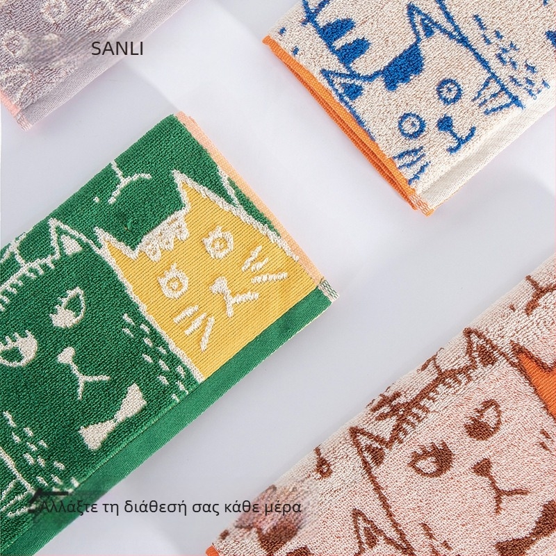 Sanli παιδική πετσέτα από 100% βαμβάκι, Jacquard, σχέδιο γάτας γκράφιτι, 150D, 80–100 g