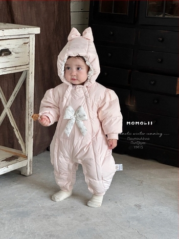 Unisex χειμερινό down jumpsuit για βρέφη και νήπια, με αποσπώμενη κουκούλα, πλήρωση από πούπουλα πάπιας 86–90%