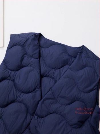 Ανδρικό γιλέκο με πούπουλα πάπιας, ελαφρύ και λεπτό, με στρογγυλό λαιμό, μονόδρομο κλείσιμο, εσωτερική επένδυση από νάιλον