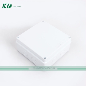 Κυκλική πλαστική θήκη σύνδεσης, στεγανοποιημένη έναντι βροχής και σκόνης, UV-ανθεκτική, με οπές knock-out για εξωτερική εγκατάσταση