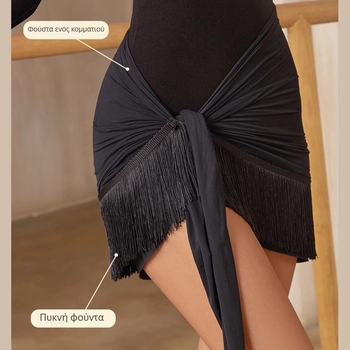 Λατινο-χoρευτικό φόρεμα με ζώνη γοφών και wrap φούστα, λεπτομέρειa φούντας, πλισέ ύφανση, Milk Silk, 90–95% πολυεστέρας, κομψός στυλ