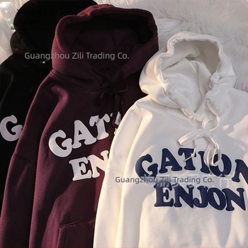 Πουλόβερ φούτερ με κουκούλα από φλίς, χοντρή επένδυση, vintage αμερικανικού στυλ, τύπωμα με γράμματα από αφρό; ύφασμα από βαμβάκι-ελαστάν.