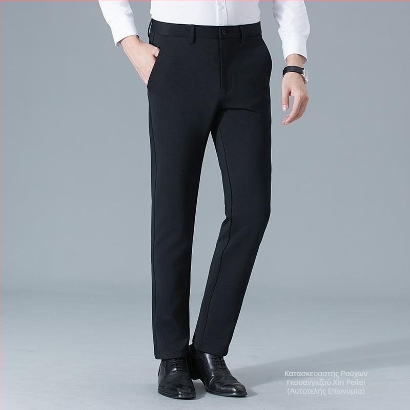 Επαγγελματικά ίσια παντελόνια για business casual, χωρίς σιδέρωμα, ανθεκτικά στις ζάρες, υψηλή ελαστικότητα, μεσαία μέση, φερμουάρ, πολλαπλές τσέπες