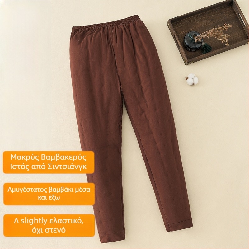 Ανδρικά χειμωνιάτικα παντελόνια από 100% βαμβάκι, παχιά κατασκευή, χαλαρή γραμμή, μεσαία μέση, βαμβακερή επένδυση