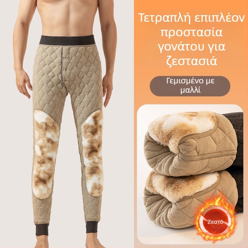Ανδρικά θερμικά παντελόνια με επένδυση φλις και γέμισμα πολυεστέρα, υψηλή μέση, ίσιο παντελόνι, χειμώνας 2025