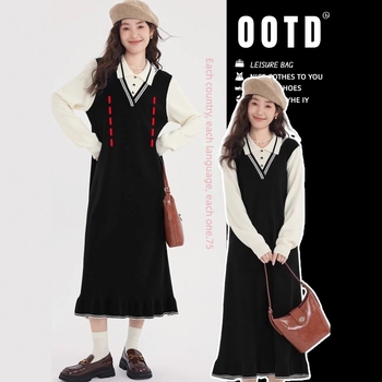 Πλεκτό φόρεμα θηλασμού για φθινόπωρο-χειμώνα, μακριά μανίκια, με άνοιγμα θηλασμού, Α-γραμμή, μήκος midi, στυλ ιαπωνοκορεατικό