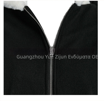 Γυναικείο plush φούτερ με κουκούλα και αυτιά γάτας, αντίθεση ραφές, πολυεστέρας, μακριά μανίκια, φερμουάρ, μεσαίο μήκος