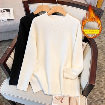 Γυναικείος πλεκτός πουλόβερ, στρογγυλό λαιμό, μακριά μανίκια, Α-γραμμή, core-spun νήμα