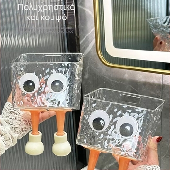 Τοίχο-τοποθετούμενο κουτί αποθήκευσης πετσέτων προσώπου, PET πλαστικό, αποστραγγιστικό διαμέρισμα, σχέδιο anime, 200 g