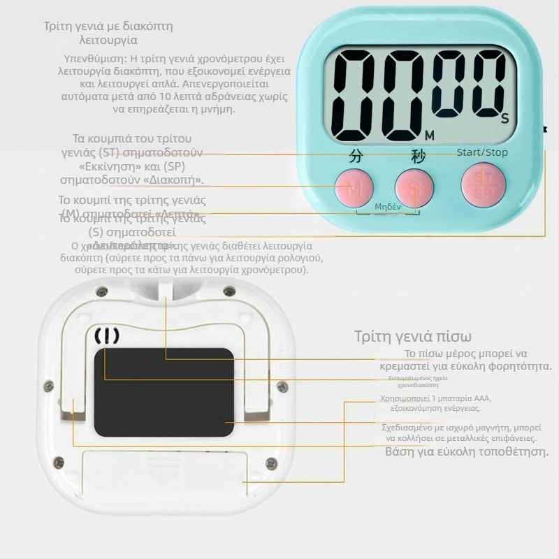 Χρονόμετρο κουζίνας με μηχανική κίνηση, αναλογικός δείκτης, τροφοδοσία με μπαταρία, στρογγυλός σχεδιασμός, λειτουργία αντίστροφης μέτρησης