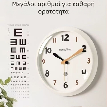 Ρολόι τοίχου κυκλικό, σε σκανδιναβικό μινιμαλιστικό στυλ, πλαστικό περίβλημα, κίνηση quartz με μάρκα Mjk, λειτουργεί με μπαταρία, μονόπλευρο, οθόνη με αριθμούς και δείκτες