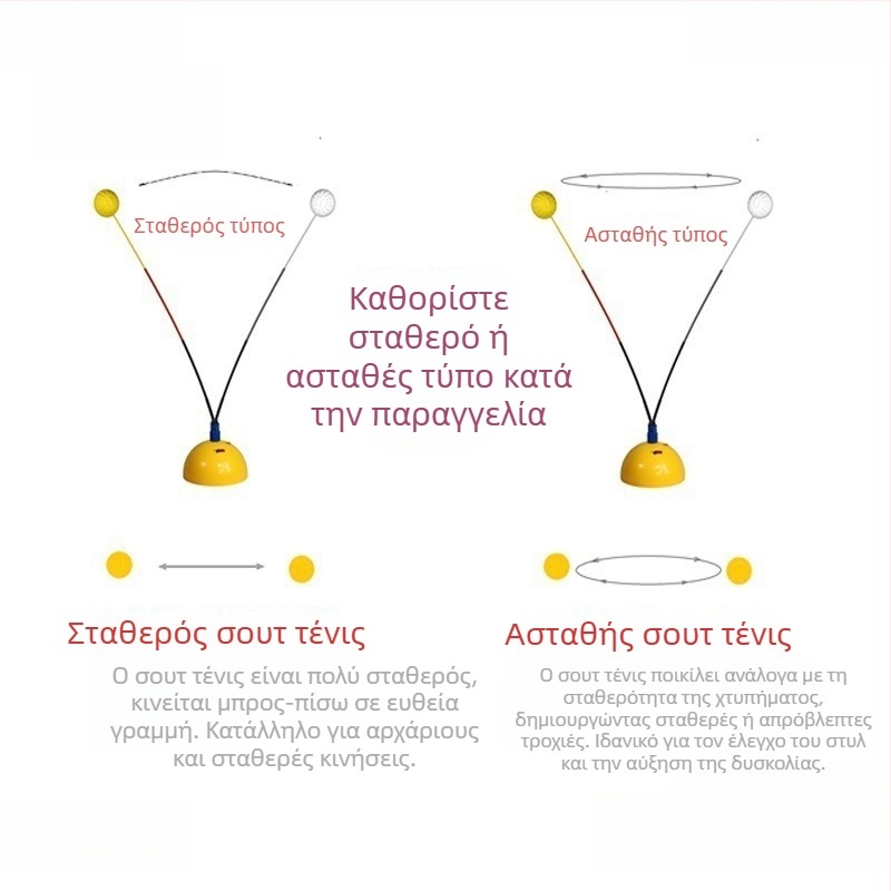 Εκπαιδευτής τένις για ατομική προπόνηση με σταθερή βάση – ανθεκτική εξάσκηση χτυπημάτων για έναν παίκτη