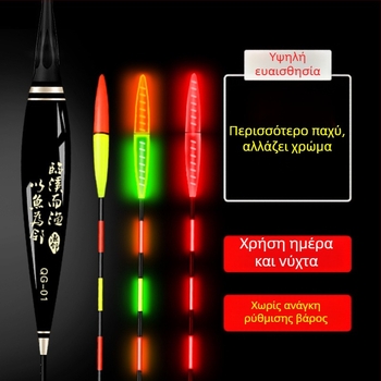 Φωτιζόμενος φλοτέρ για ψάρεμα με εξαιρετικά ευαίσθητο δείκτη δαγκώματος, διπλής χρήσης ημέρα-νύχτα και σχέδιο με παχιά ουρά