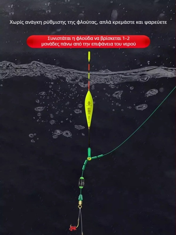 Σετ γραμμής με κατακόρυφο πλωτήρα και διπλά αγκίστρια, έτοιμο προς χρήση, κύρια γραμμή συμπεριλαμβάνεται (Υλικό: μεταξωτό λουλούδι; Μήκος: Άλλο; Τόπος αλιείας: Άλλος)