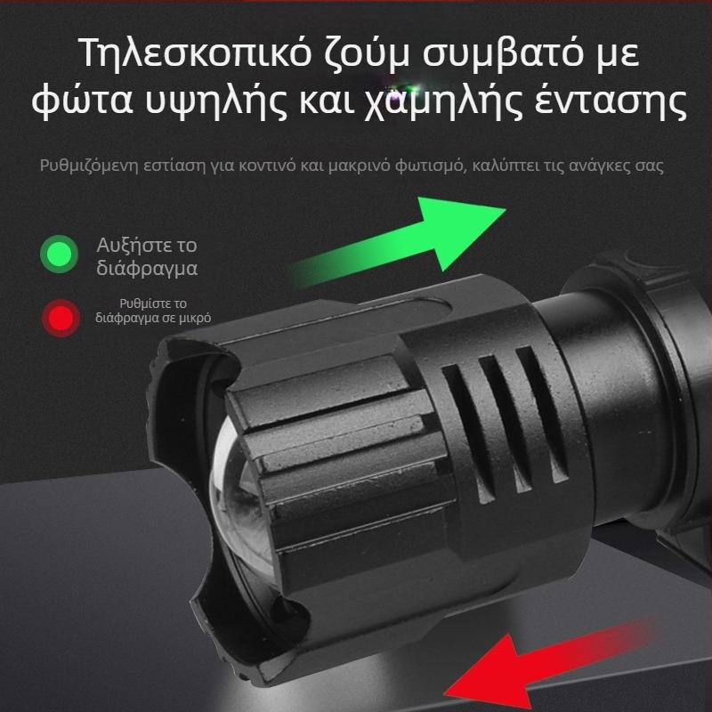 Φακός κεφαλής για το ψάρεμα, κράμα αλουμινίου, LED υψηλής φωτεινότητας, επαναφορτιζόμενος; Μοντέλο 8071, βάρος 175 g, εμβέλεια 200–300 m, διάρκεια λειτουργίας 3 h