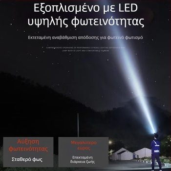 LED κεφαλικός φακός για νυχτερινή αλιεία, επαναφορτιζόμενος, εμβέλεια 200 m, αδιάβροχος, διάρκεια λειτουργίας 2-6 h, βάρος 40 g
