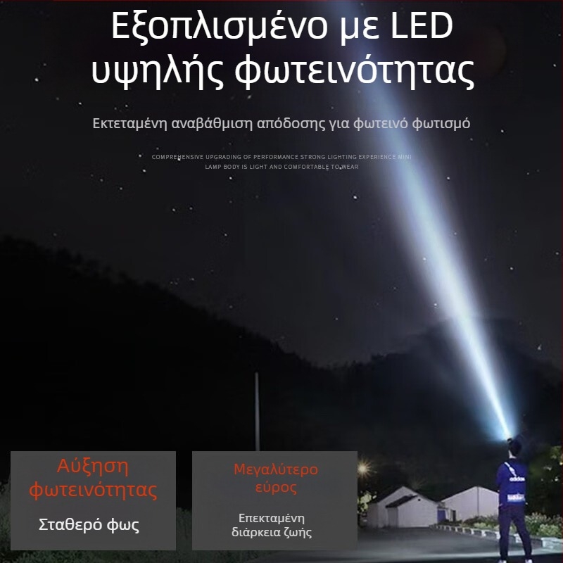 LED κεφαλικός φακός για νυχτερινή αλιεία, επαναφορτιζόμενος, εμβέλεια 200 m, αδιάβροχος, διάρκεια λειτουργίας 2-6 h, βάρος 40 g