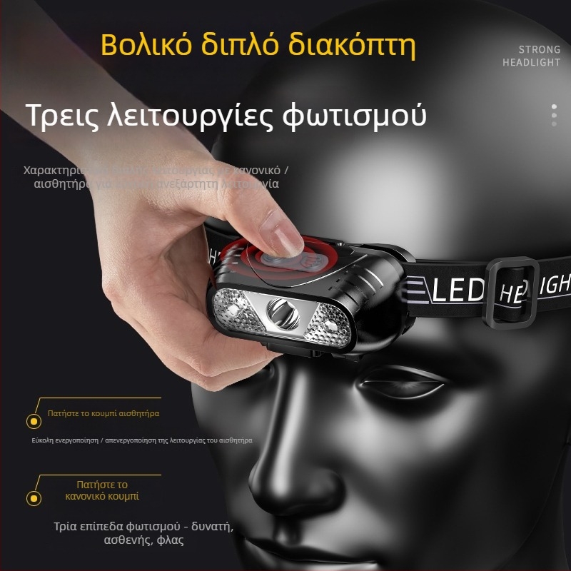 Φορτιζόμενος LED φακός κεφαλής, μοντέλο YT390A, αδιάβροχος, δέσμη 15 m, αυτονομία 5 h