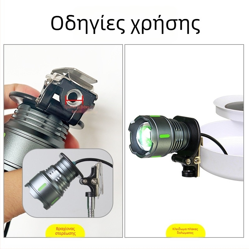 Κεφαλή Λάμπας Νυχτερινής Αλιείας με USB εξωτερική τροφοδοσία, σταθερό ρεύμα, 5V ρυθμιζόμενος εστιασμός, τρεις LED φωτεινοί πηγές, εμβέλεια 200–500 μέτρα