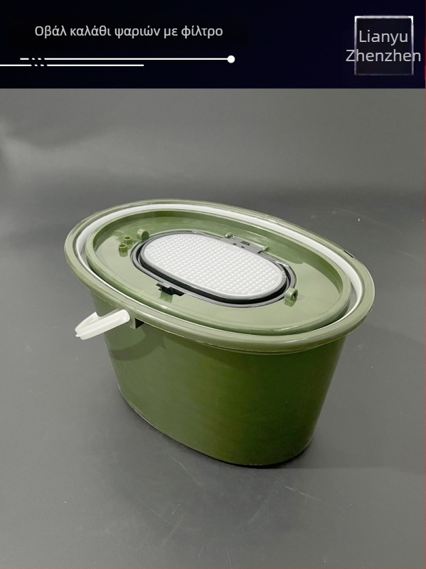 Οβάλ κάδος ζωντανών ψαριών με φίλτρο, διπλού επιπέδου PP, για ρέματα, 714 g