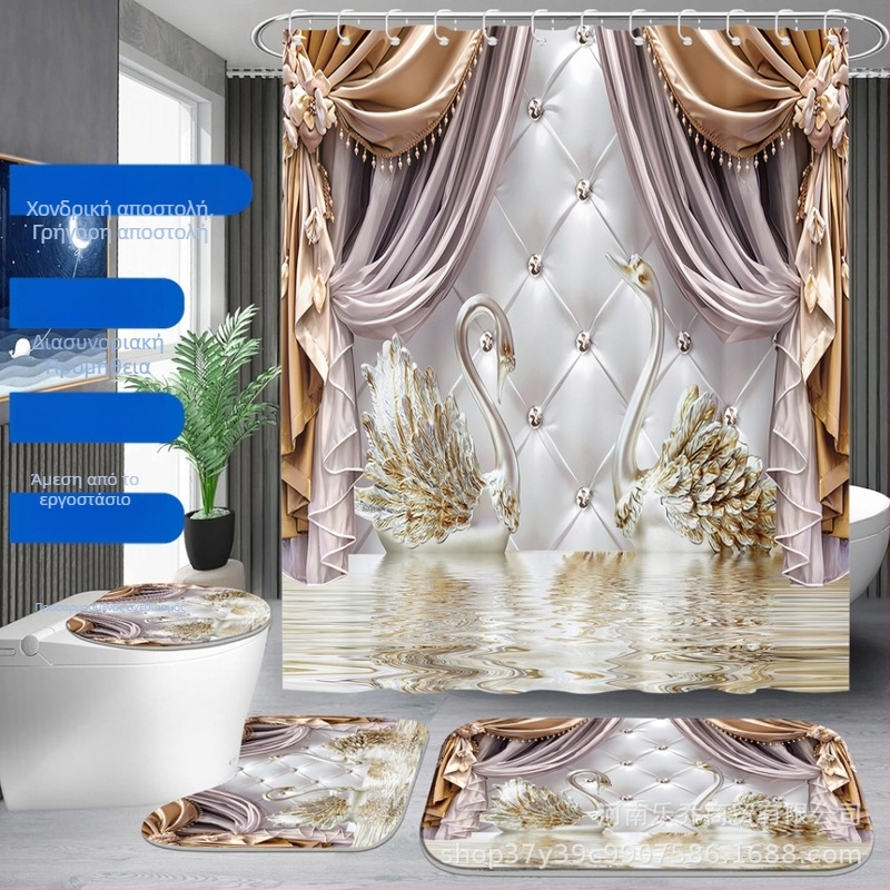 Σετ κύκνο κουρτινάκι μπάνιου τεσσάρων τεμαχίων – πολυεστές, μοντέρνο μινιμαλιστικό στυλ, προσαρμογή ανά σχέδιο, εκτύπωση λογότυπου προαιρετική