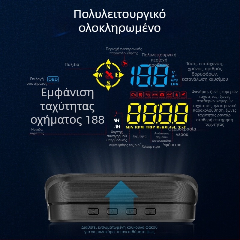 M21 Οθόνη Heads-Up αυτοκινήτου με GPS – Ευρεία συμβατότητα, Διακοσμητικός μετρητή ταχύτητας