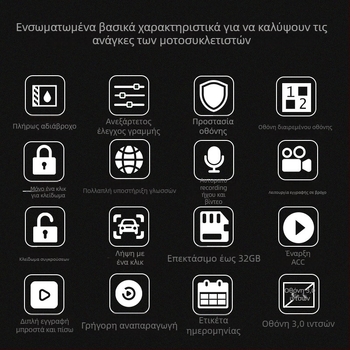 MT20 Κάμερα Καταγραφής Μοτοσικλέτας Με Αδιάβροχο Διπλό Φακό, 120° Γωνία Προβολής, 2.0 MP, 3-ιντσών Οθόνη, Ενσύρματο Τηλεχειριστήριο