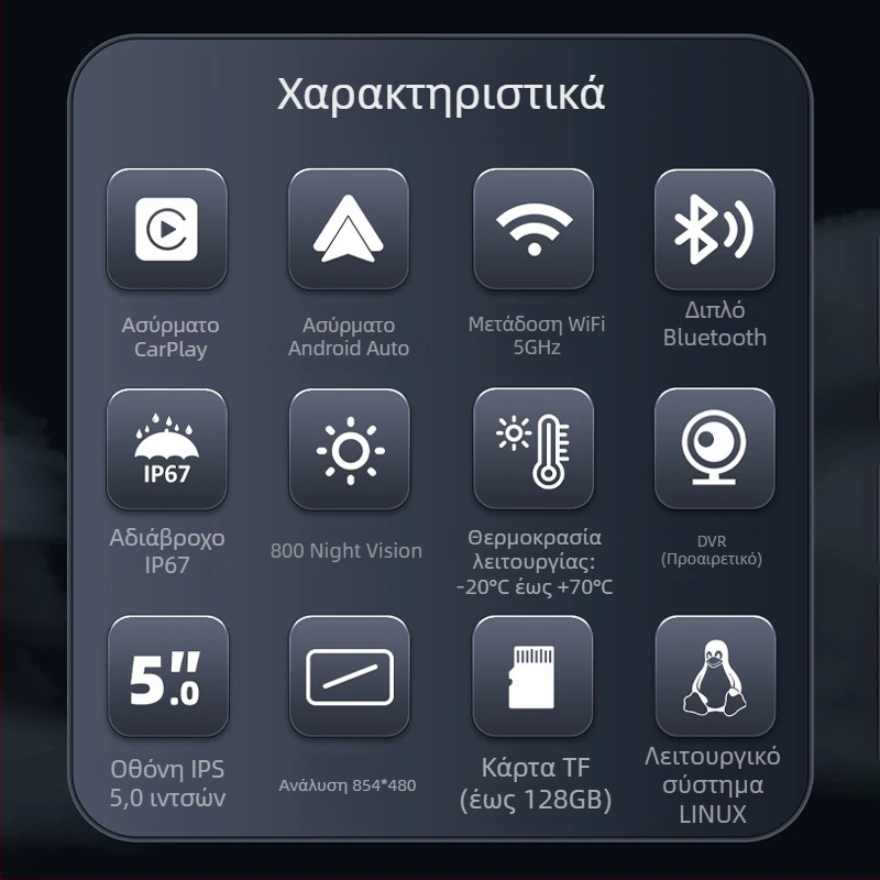 Μοτοσικλετιστικό καταγραφικό πλοήγησης με προβολή οθόνης, εμπρός και πίσω διπλή κάμερα, IP68 αδιάβροχο, οπτικό πεδίο 150°, παρακολούθηση πίεσης ελαστικών, TF κάρτα έως 64GB