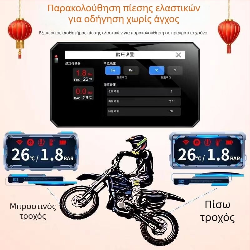 2K HD Ασύρματη Κεντρική Μονάδα CarPlay για μοτοσικλέτα με πλοήγηση GPS και παρακολούθηση πίεσης ελαστικών – όλα σε ένα
