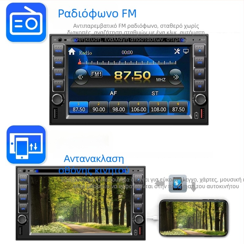 Αυτοκίνητο Bluetooth DVD/CD MP3/MP5 player με OLED οθόνη, 12V DC, τηλεχειριστήριο