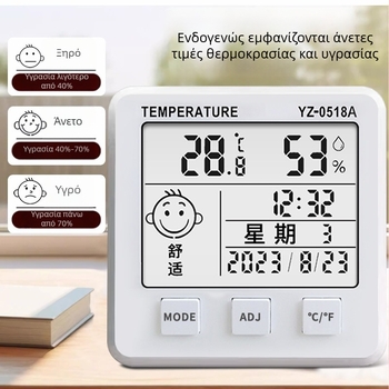 Έξυπνος μετρητής θερμοκρασίας και υγρασίας για εσωτερική χρήση και χρήση σε αυτοκίνητο με LCD οθόνη