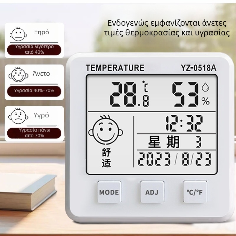 Έξυπνος μετρητής θερμοκρασίας και υγρασίας για εσωτερική χρήση και χρήση σε αυτοκίνητο με LCD οθόνη