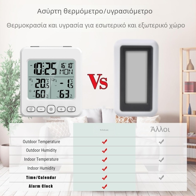 Ηλεκτρονικός ρολόι ημερολογίου με ασύρματο αισθητήρα θερμοκρασίας και υγρασίας για εσωτερικό/εξωτερικό χώρο, αιώνιος ημερολόγιο, μάρκα Yijia, τροφοδοσία με μπαταρία AAA